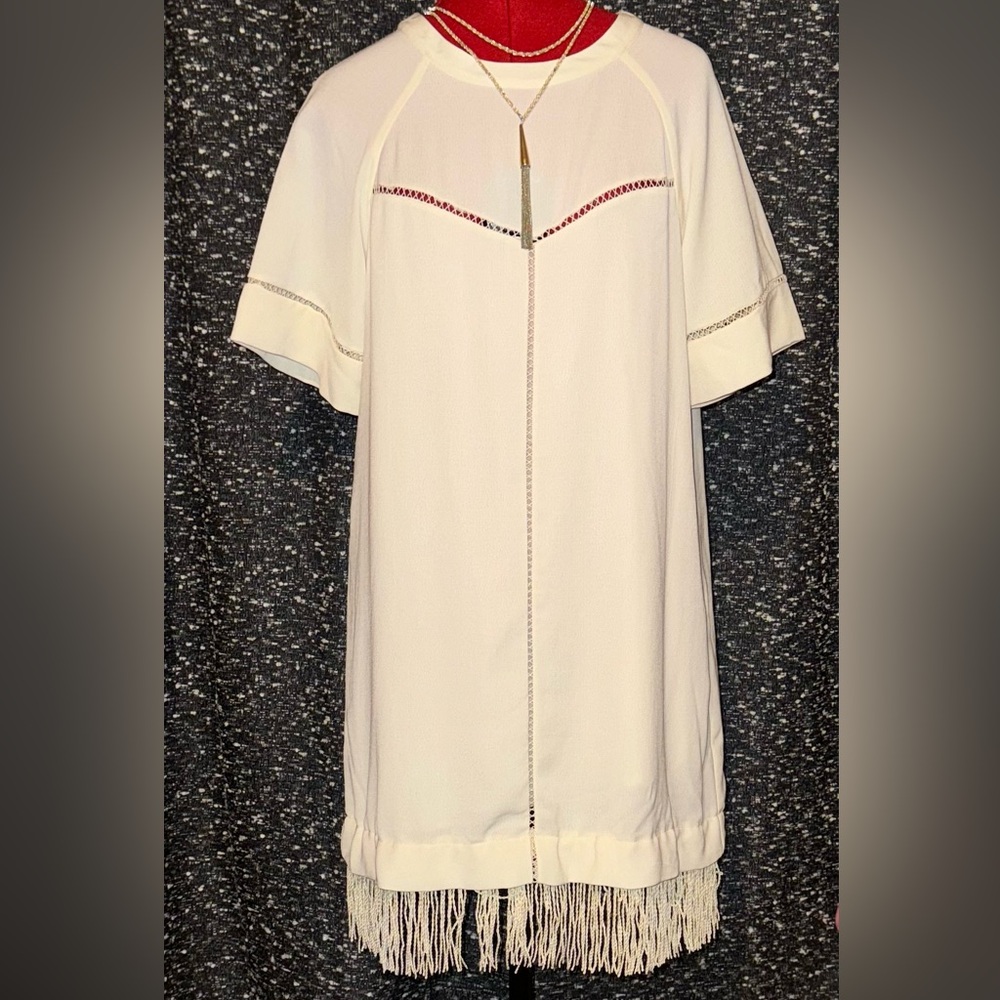 Zara basic off white cutout fringe dress/ no call outs